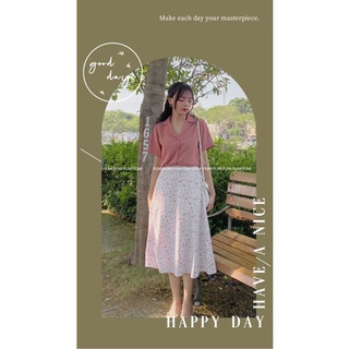Chân váy midi nữ hoa lưng thun sau có size SM Pumi
