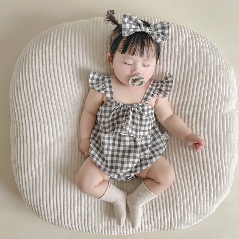 Bộ Áo Liền Quần Tam Giác Tay Bay Kẻ Sọc Caro Thời Trang Mùa Hè Cho Bé Gái
