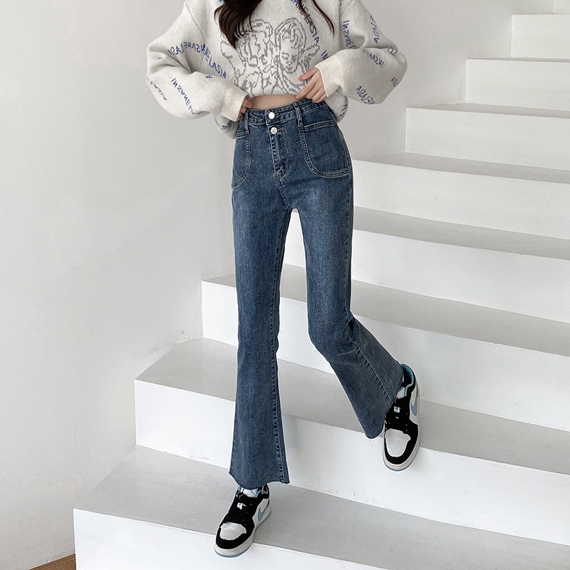 Quần Jeans Dài Lưng Cao Ống Đứng Thời Trang Hàn Quốc Cho Nữ