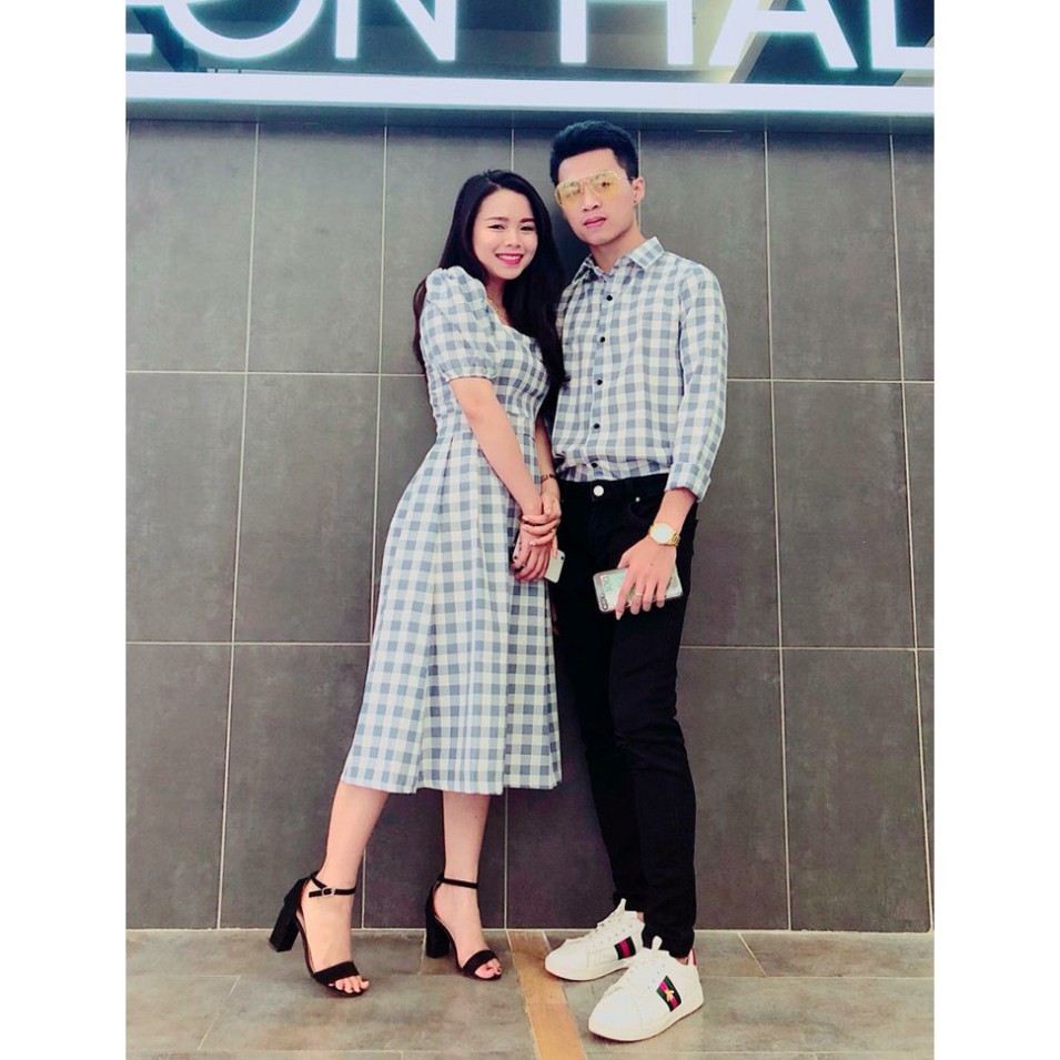 Đồ đôi nam nữ đẹp đi du lịch, chụp hình cưới: Set áo váy sơ mi Hàn Quốc