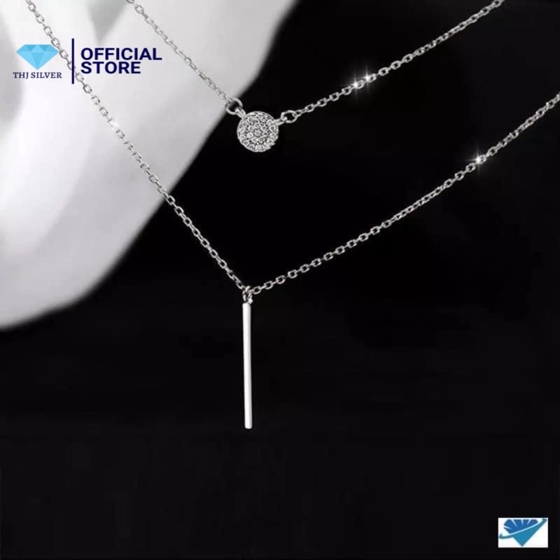 Dây chyền kép choker thanh bạc ta nạm đá (ảnh thật)