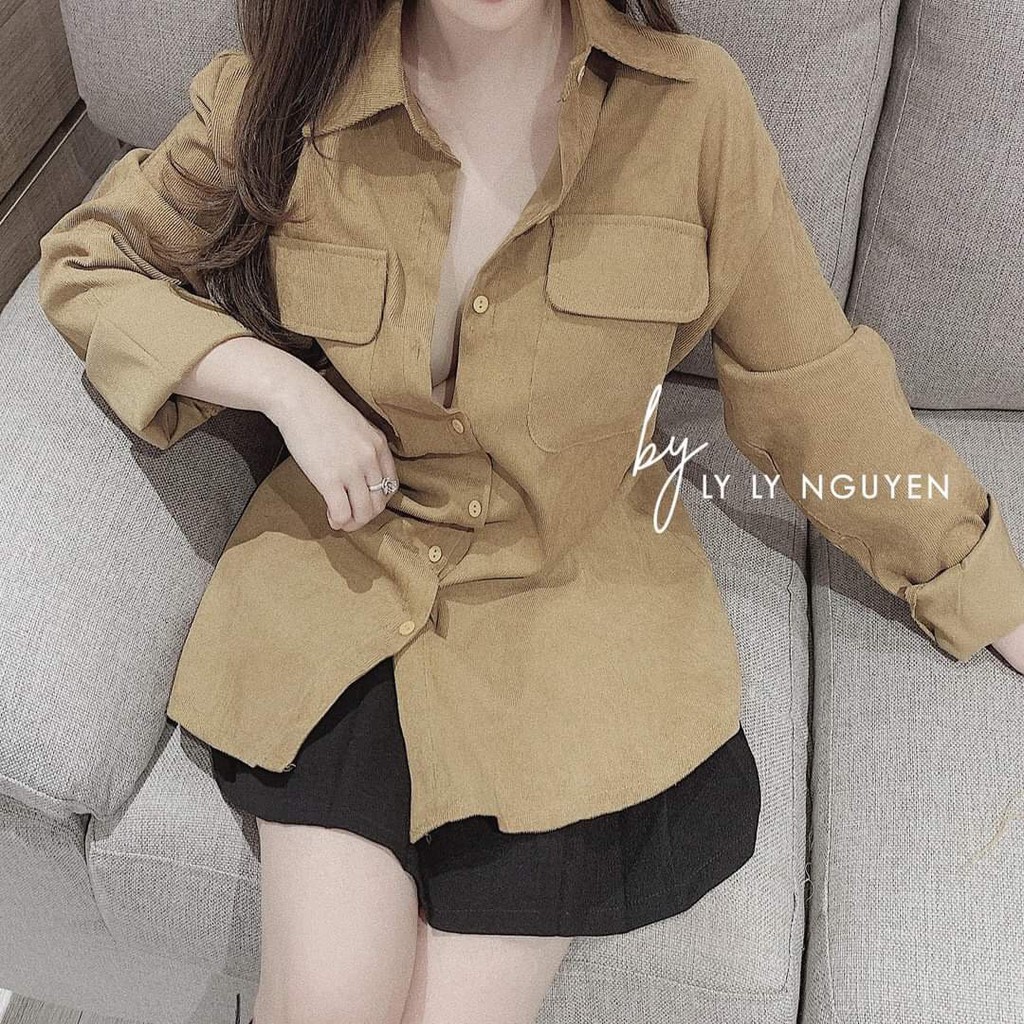 Áo Sơ Mi Kiểu, Áo Sơ Mi Nữ Form Rộng Chất Nhung Tăm Loại 1 Dáng Thụng Form Chuẩn Hot Trend 2020 Trẻ Trung, Năng Động, Cá