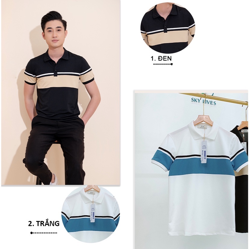 Áo Polo Nam Azila Phối Viền Kẻ Ngang Chất Liệu Cá Sấu PVC