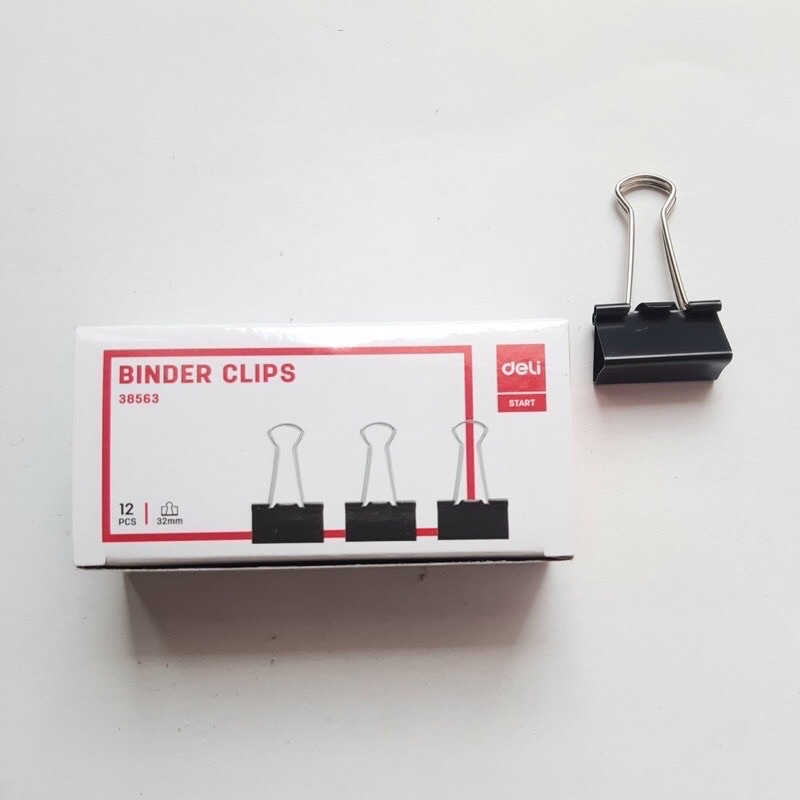 Hộp 12 cái Kẹp bướm sắt Deli_Kẹp tài liệu các cỡ 15/19/25/32/41/51mm