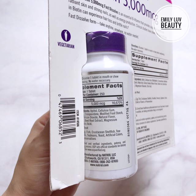 Viên uống Natrol Biotin 5000mcg 250 viên | BigBuy360 - bigbuy360.vn