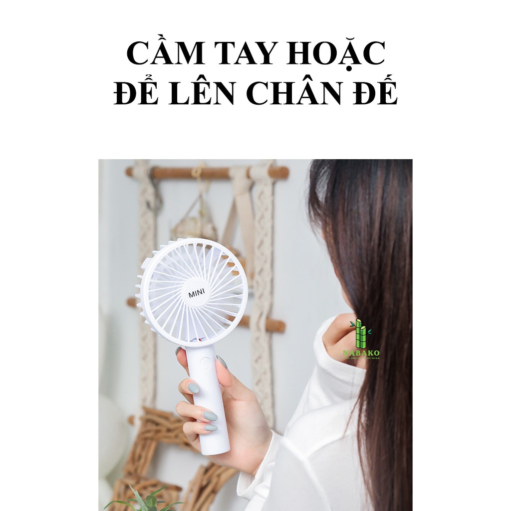 [Pin Trâu 6 Tiếng] Quạt Mini Cầm Tay 3 Cấp Độ Để Bàn Sạc Pin Tích Điện Có Đèn Gọn Nhẹ, Dễ Dàng Mang Theo - Nabako | BigBuy360 - bigbuy360.vn