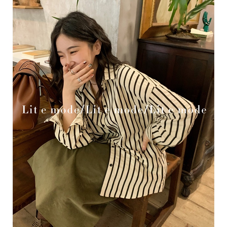 Cocory vn Áo sơ mi nữ tay dài kẻ sọc thời trang Hàn Quốc