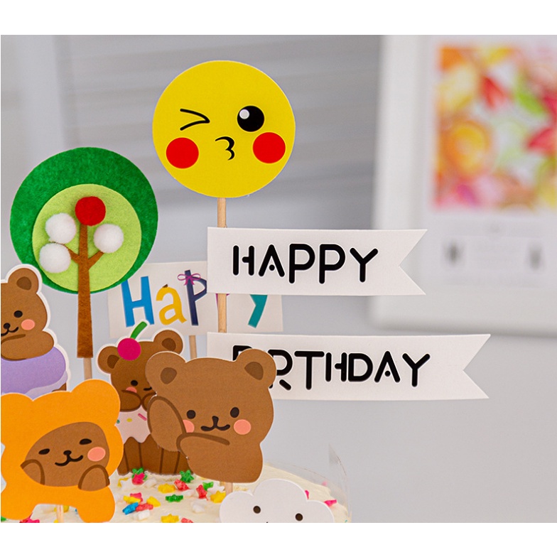 Set Que Cắm Trang Trí Bánh Kem Hình Gấu Dễ Thương Phong Cách Hàn Quốc