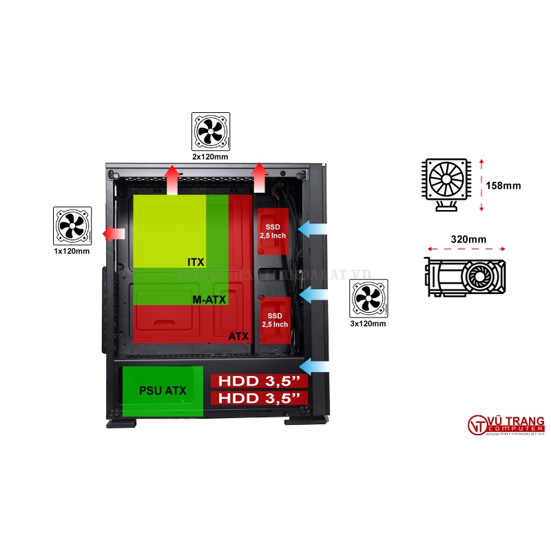 Vỏ case máy tính gaming hông mica GCC203 size ATX KHÔNG QUẠT giá rẻ 399k