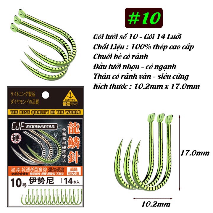Lưỡi Câu Cá CJ Seiko Vảy Rồng Có Ngạch Lưỡi Câu Đài Săn Hàng Siêu Bén Chất Liệu Cao Cấp