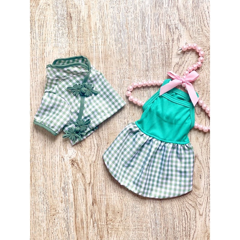 Bộ sườn xám yudog 2 chi tiết cho thú cưng chó mèo
