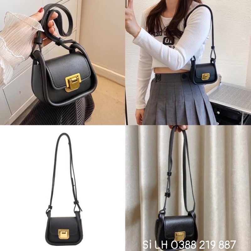 Túi Kẹp Nách Mini Khoá Gập Da Trơn Size 12 Thời Trang Siêu Xinh Cho Mẹ &amp; Bé