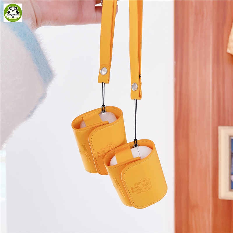 Vỏ Bảo Vệ Hộp Sạc Tai Nghe Airpods 1 2 Pro 3 Bluetooth Không Dây Chất Liệu Da Mềm Họa Tiết SpongeBob Gắn Dây Đeo