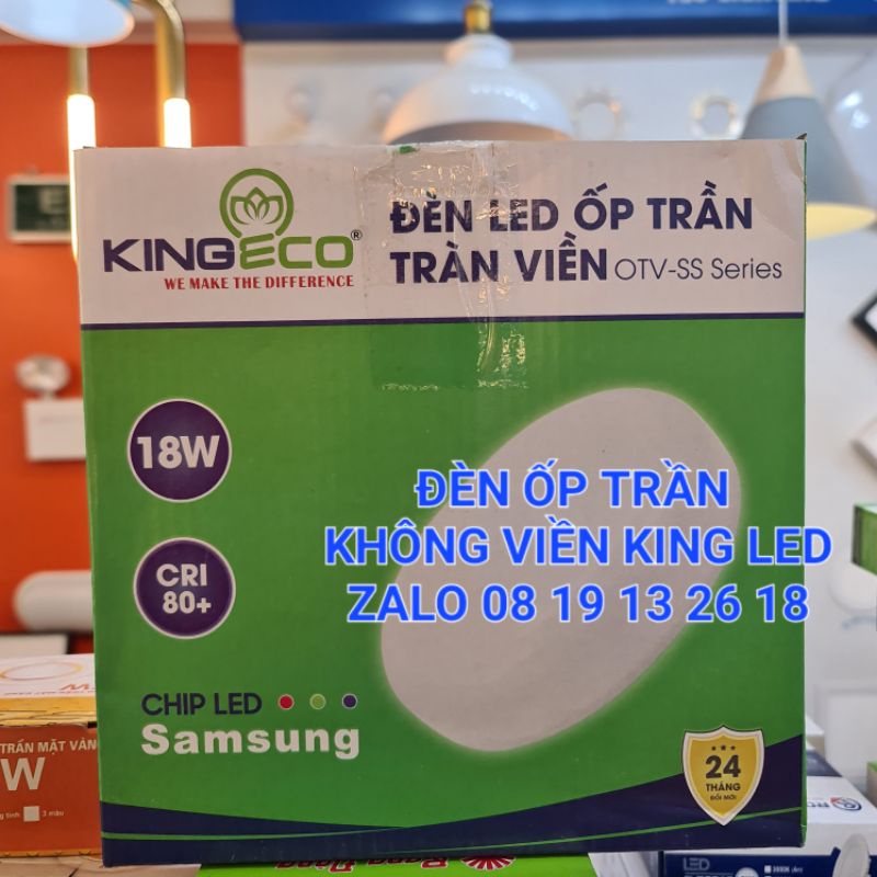 Đèn Led ốp trần tràn viền KINGLED 18W, thiết kế tròn không viền cao cấp, góc chiếu rộng 180 độ.