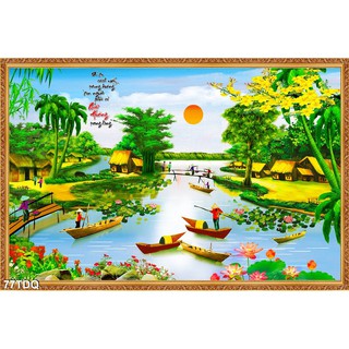 TRANH DÁN TƯỜNG LÀNG QUÊ VIỆT NAM  - TRANH DÁN TƯỜNG ĐỒNG QUÊ 3D NÉT GIẢ SƠN DẦU