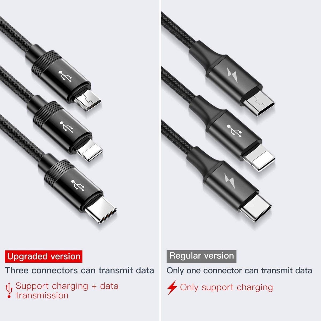 Dây cáp sạc nhanh 3.5A Baseus Data Faction 3 in 1/Type C/Micro USB trang bị đèn LED