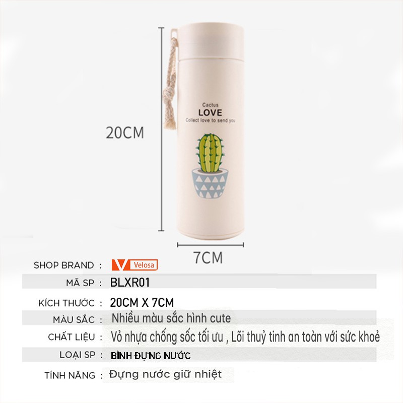 Bình nước in hình xương rồng nhiều màu 400ml Cute - Velosa | BigBuy360 - bigbuy360.vn