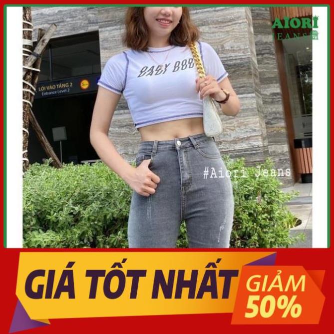 Quần Jeans Nữ Aiori Quần Ngố Lửng Ôm Dáng Lưng Cao Loang Màu Vải Cực Xịn, Jeans Cotton Co Giãn Tốt Thoáng Mát, Mềm Mịn !