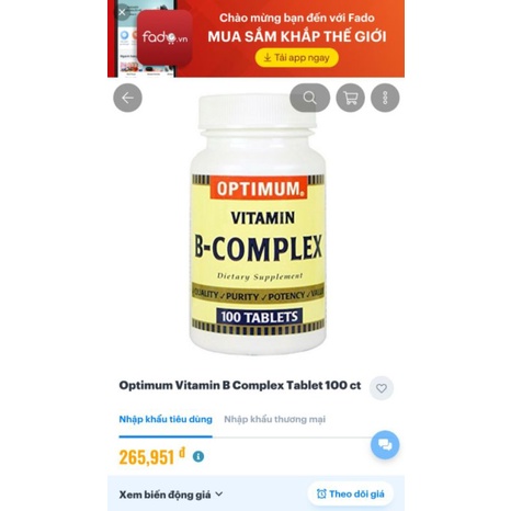 Super B Complex Optimum 100 Viên Hàng Mỹ Vitamin B Tổng Hợp Cam Kết Chính Hãng