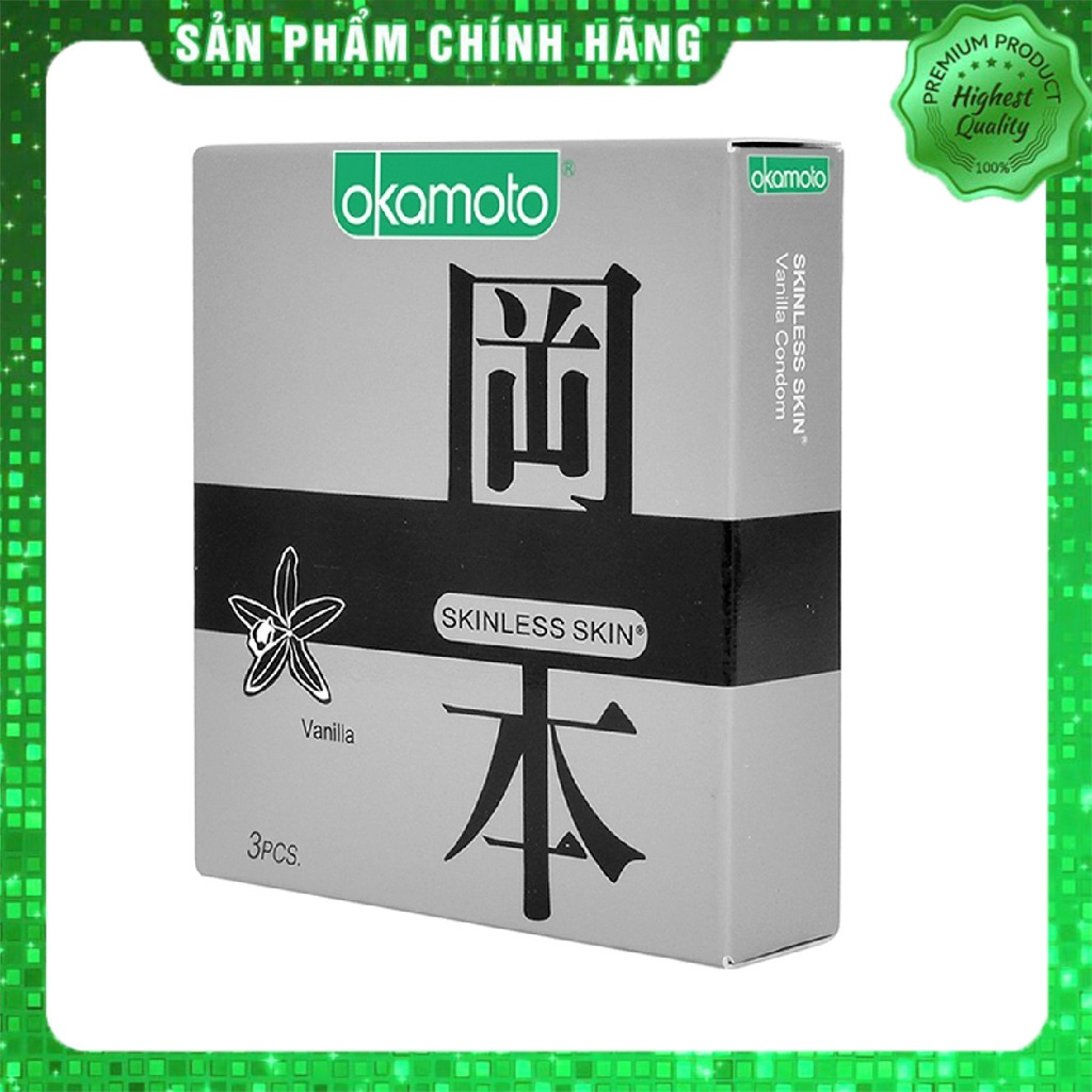 Bao Cao su siêu mỏng Okamoto hương Vanilla - bcs hộp 3 chiếc