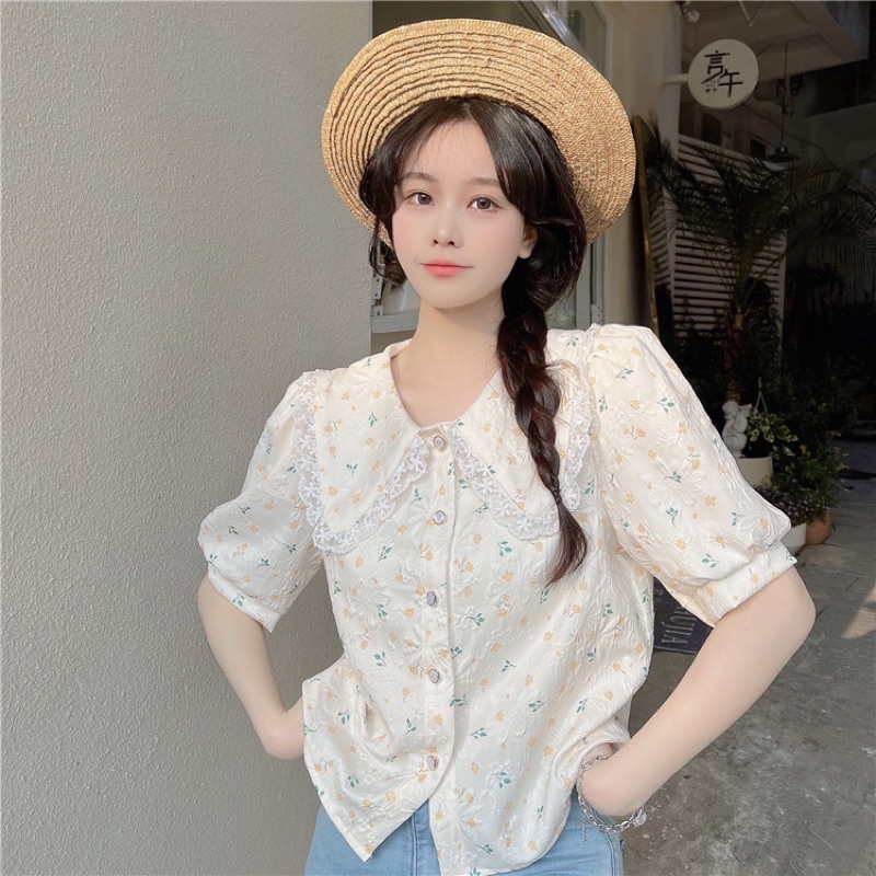 Áo Tay Bồng Hoa Nhí Phong Cách Pháp Nhẹ Nhàng Size XS S M