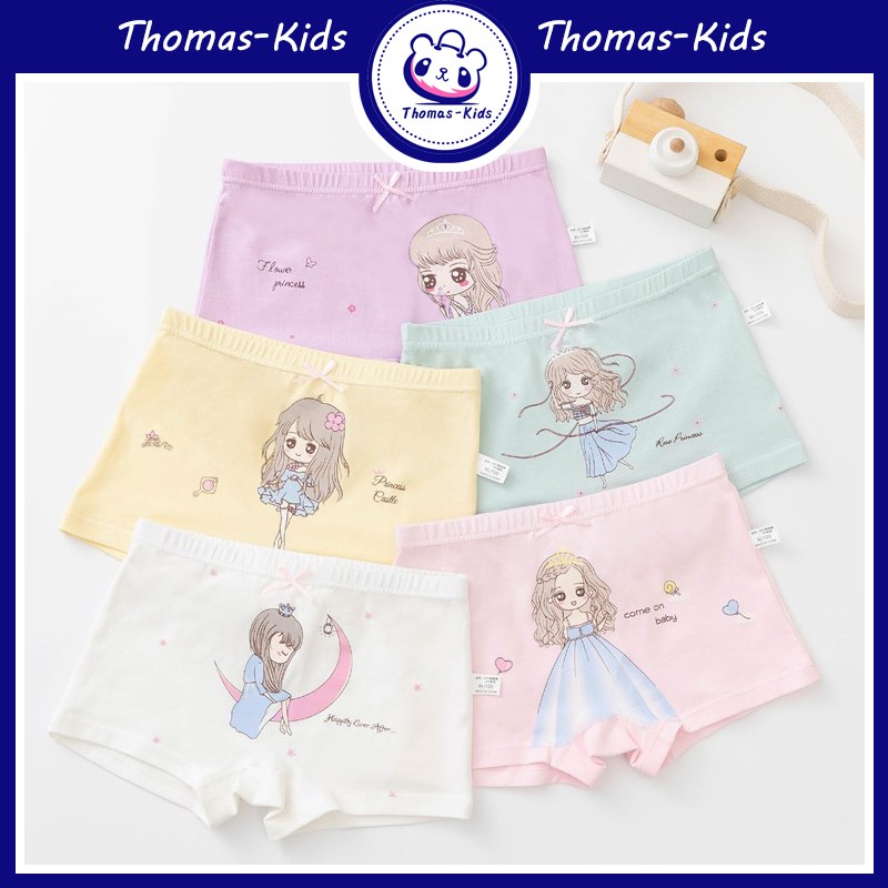 Bộ 5 Quần Lót Boxer Cotton Thoáng Khí Kháng Khuẩn Thoải Mái Cho Bé Gái 3-12 Tuổi