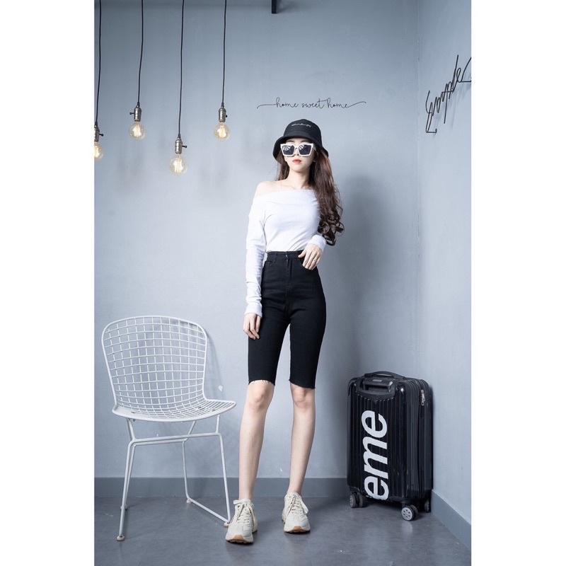 Quần Jean Ngố Trơn Co Giản Lưng Siêu Cao