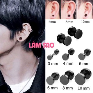 Bông tai nam / nữ khuyên tai hàn quốc titan nút tròn đen 2 đầu phong cách hàn quốc - lâm sao