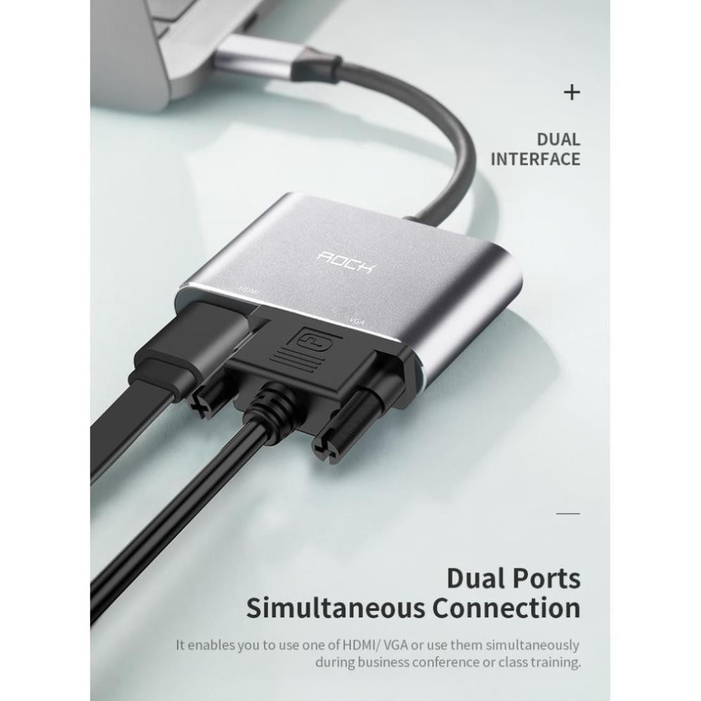 Cáp USB-C to HDMI+VGA Converter Rock - Hàng chính hãng