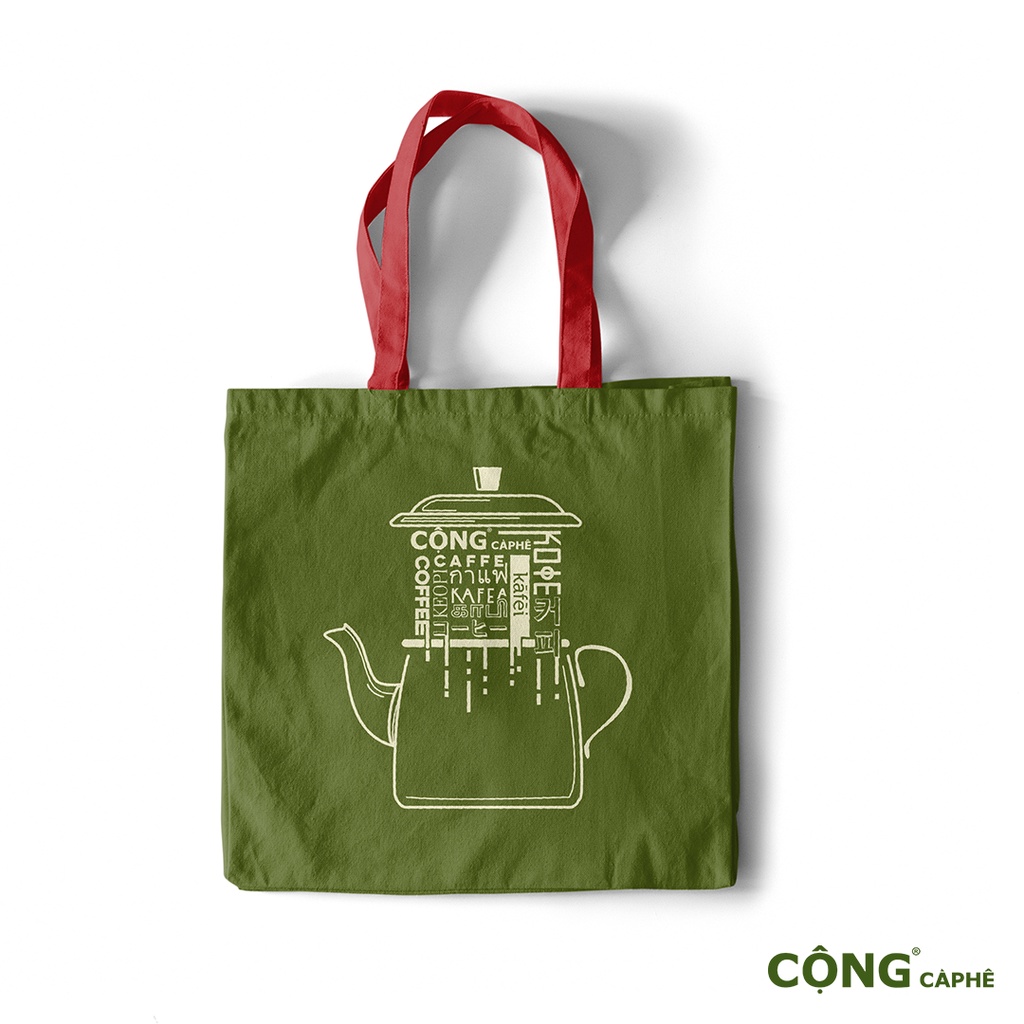 Túi vải canvas Cộng Cà Phê xanh quai đỏ