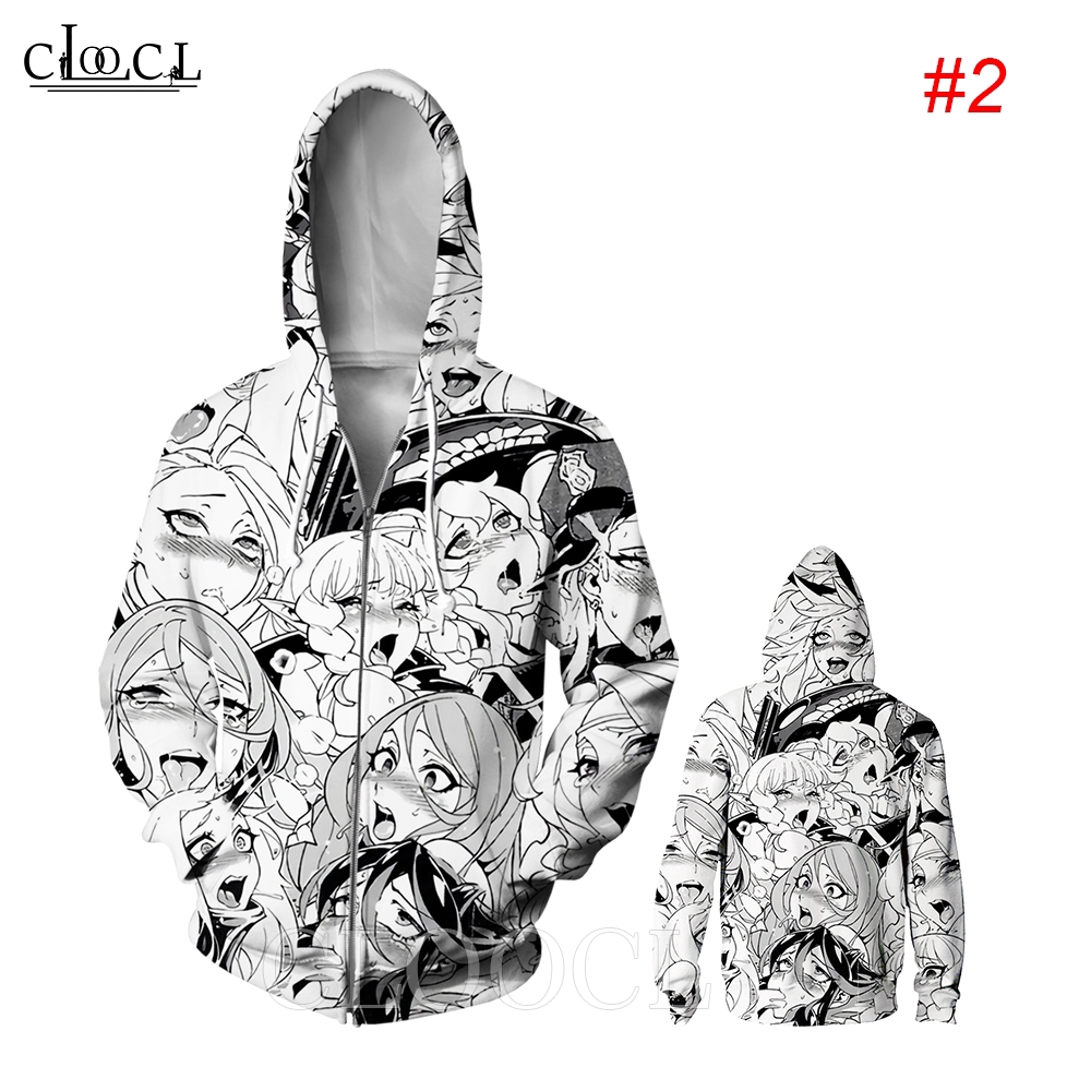 CLOOCL Ahegao Hentai Anime Girl 3D Print Men Long Sleeve Zipper Hoodies