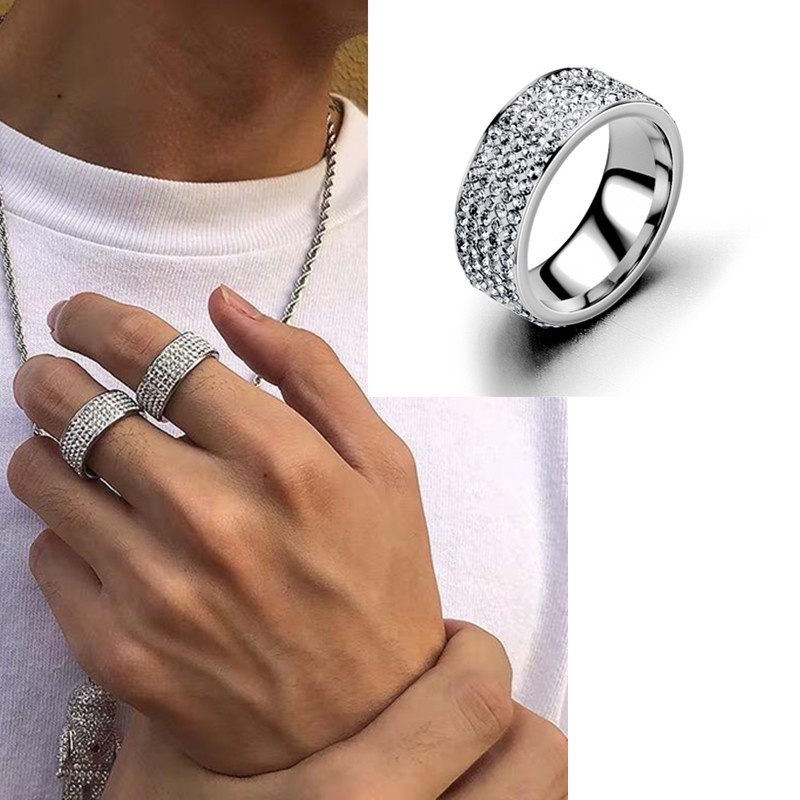 Nhẫn Titan Đính Đá Lấp Lánh Thời Trang Hàn Quốc Cho Nam Nữ