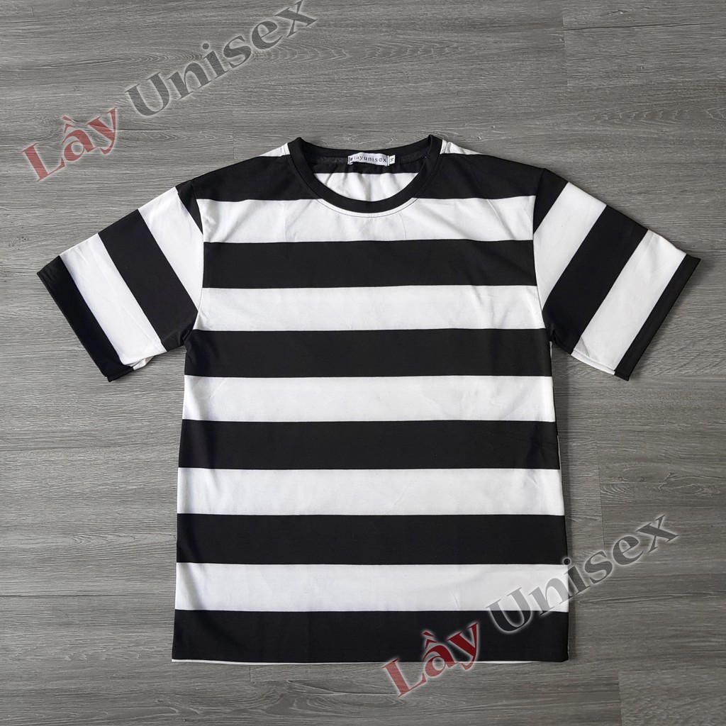 Áo thun sọc ngang bản to nam nữ form rộng unisex
