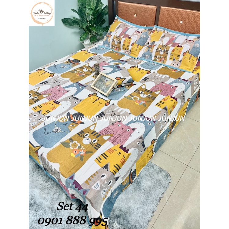 N13_SET Chăn Ga Gối vải Xô Organic cotton dòng cao cấp