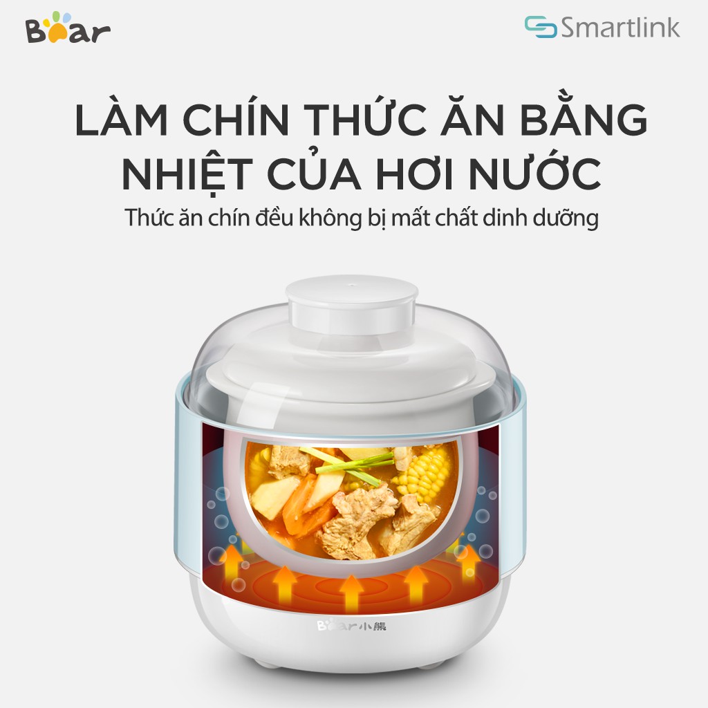 Nồi Nấu Cháo, Ninh, Hàm Cách Thủy 4in1 Bear DDZ - A08G2 - Hàng Chính Hãng - Bảo Hành 18 Tháng