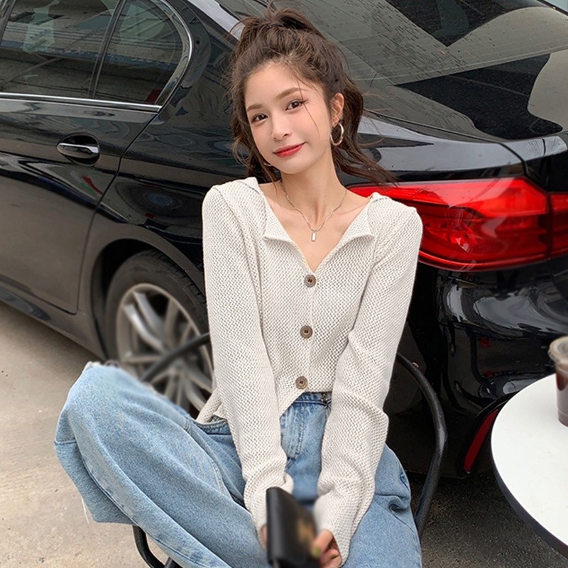 Áo Cardigan Dệt Kim Tay Dài Màu Sắc Thanh Lịch Phong Cách Hàn Quốc