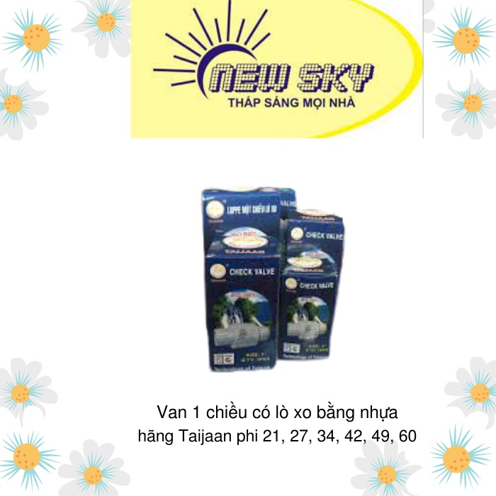 Van 1 chiều (Có lò xo) bằng nhựa hãng Taijaan size Ø27, Ø34, Ø42, Ø49, Ø60