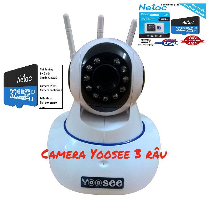 Camera YooSee IP Wifi 3 Râu Tặng Thẻ Netac 32GB