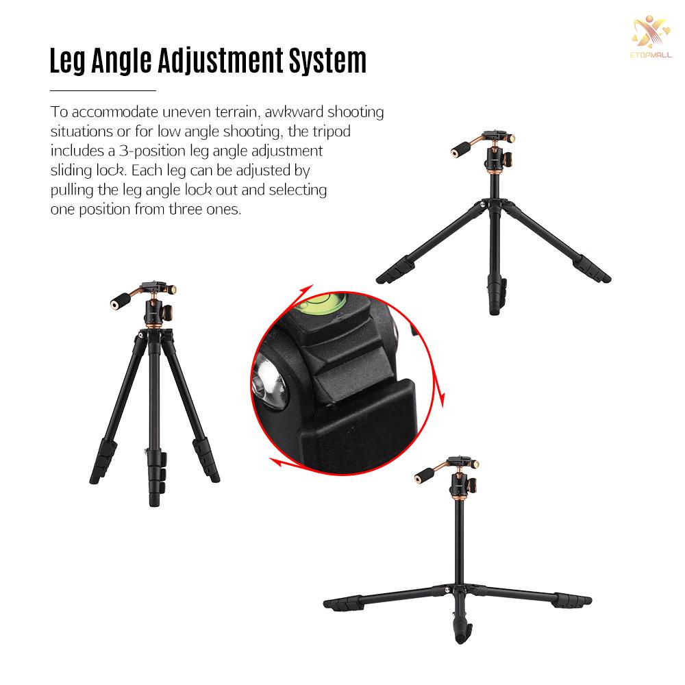 ET Andoer Q160S Portable Aluminum Alloy Camera Video Tripod Lightweight Travel 3-Section Tripod Flip Buckle Design with 1/4&quot; Screw Mount for    Pentax DSLR ILDC Cameras Max. Load Capacity 3kg Max. Height 122cm