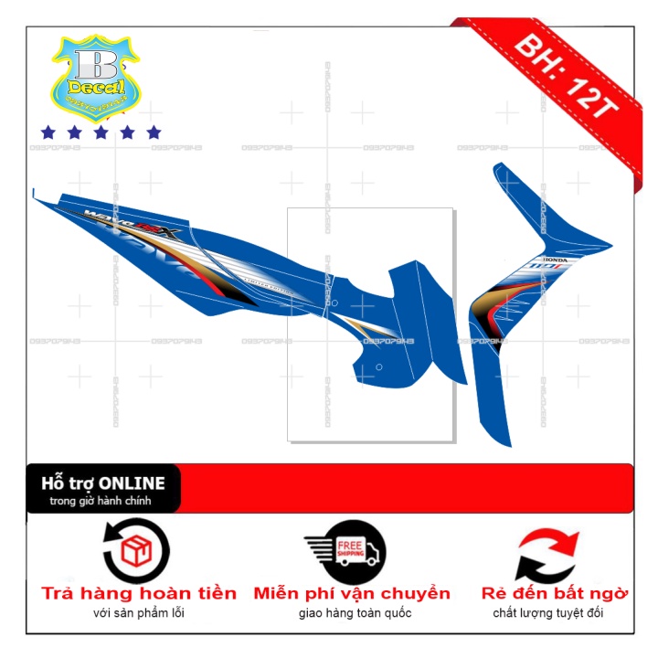 ( Quí khách vui lòng mang ra tiệm cho thợ dán ) Tem wave RSX xanh