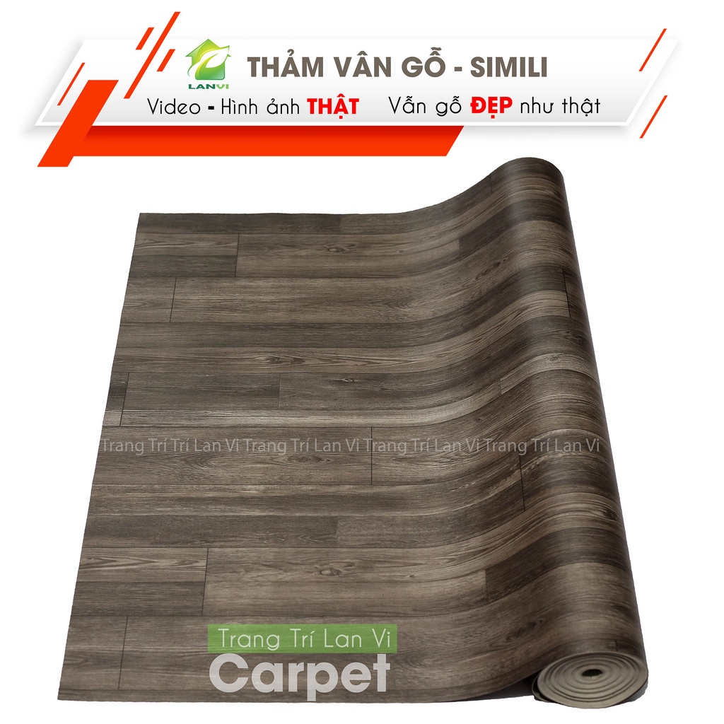 Thảm trải sàn simili, thảm lót sàn giả gỗ xám đen chống nước nền nhựa pvc nhám khổ 1m