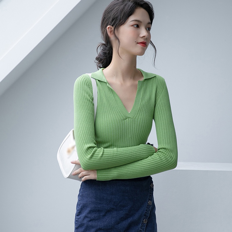 Áo dệt kim tay dài màu sắc thanh lịch