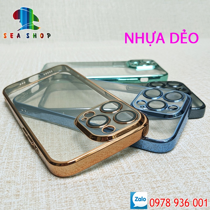 Ốp lưng iPhone 11 Pro Max, 12 Pro Max, 13 Pro Max - Viền bóng - Lưng trong suốt - Nhựa dẻo - Kính full màn 21D