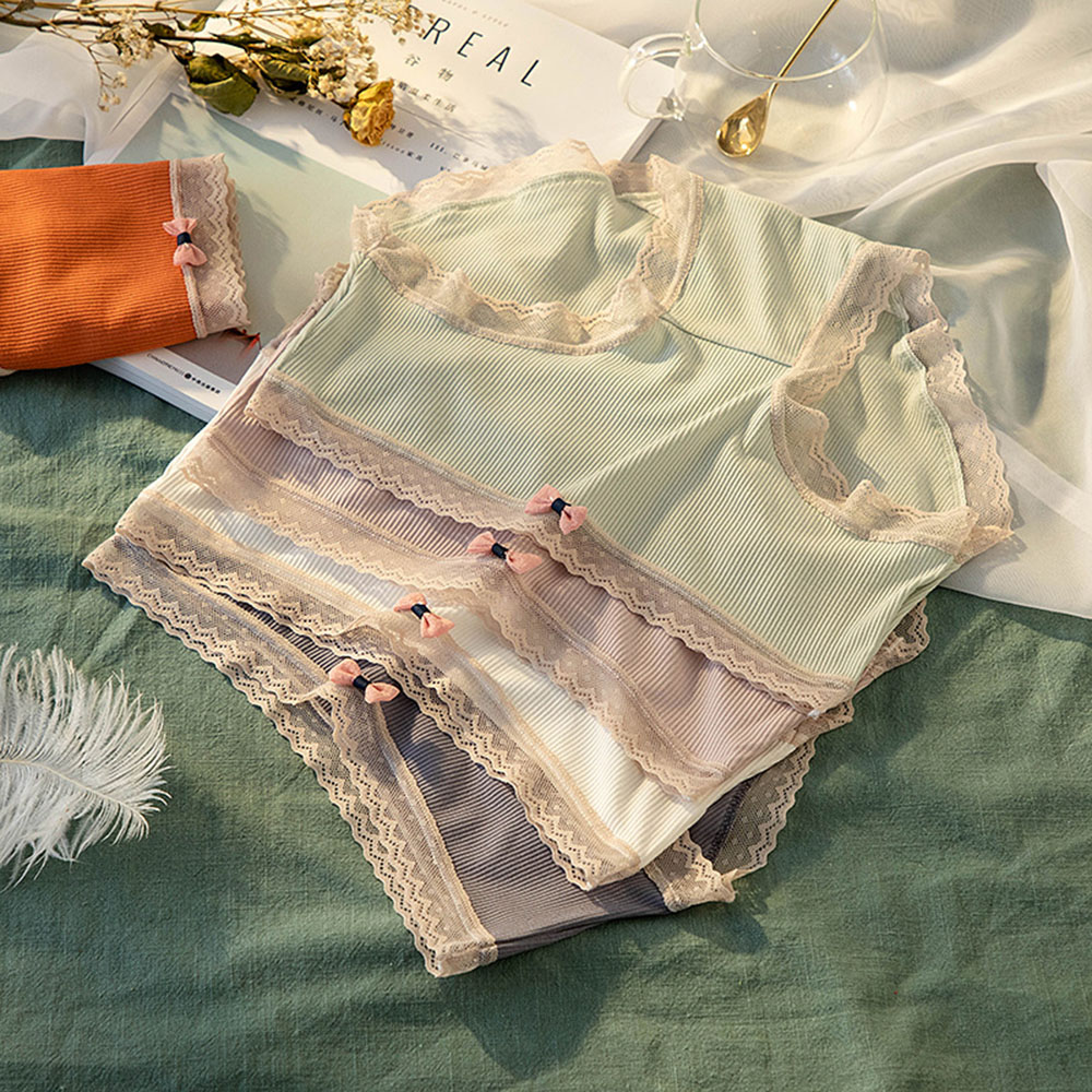 Quần Lót Cotton Nữ Không Đường May Phối Viền Ren Ngọt Ngào Dễ Thương