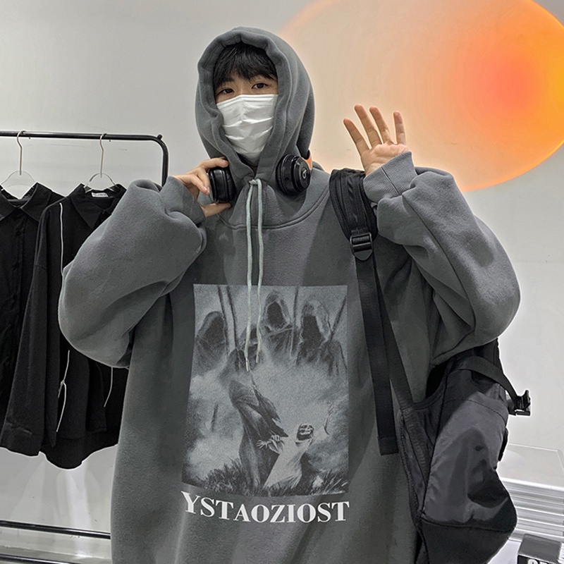 Áo Hoodie Dáng Rộng In Họa Tiết Phong Cách Hip Hop Hàn Quốc Thời Trang Cho Nam