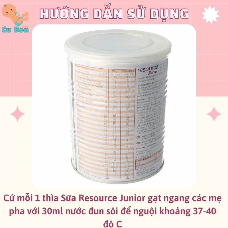 Sữa tăng cân RESOURCE JUNIOR 400G, Đức giúp bé từ tăng đề kháng phù hợp cho bé từ 1 tuổi đến 10 tuổi