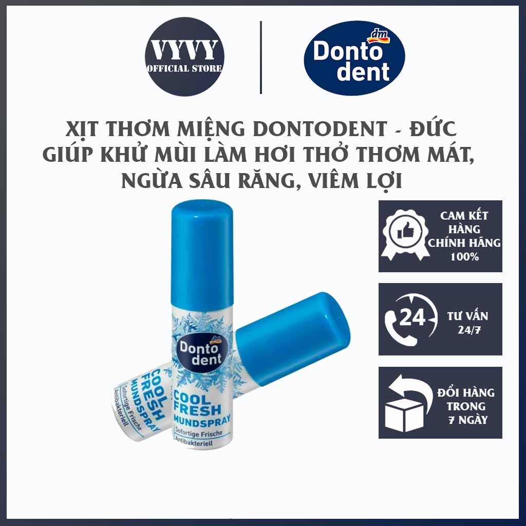 Xịt thơm miệng Dontodent Đức, khử mùi giúp hơi thở thơm mát, ngừa sâu răng và viêm lợi - VyVy Store