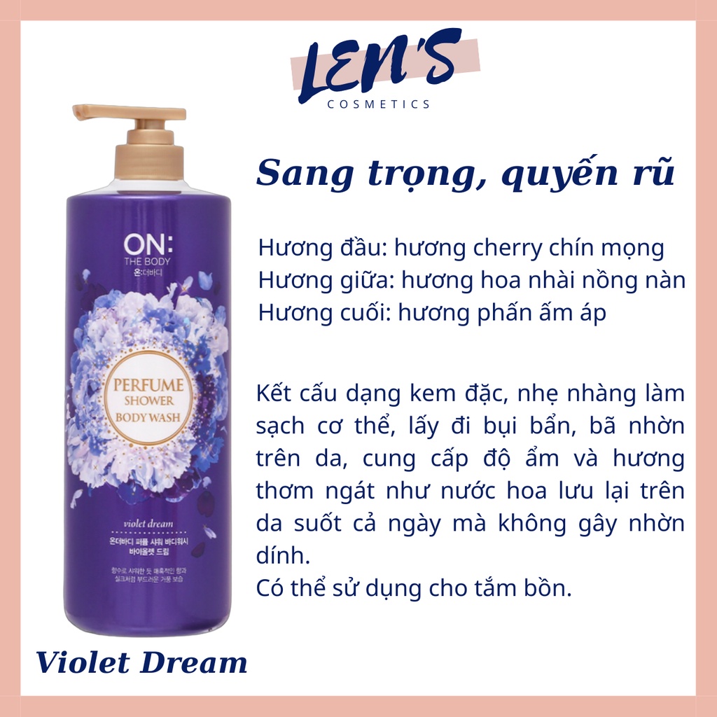 Sữa tắm hương nước hoa On The Body Perfume 1000ML - 3 mùi hương - mẫu mới 2021