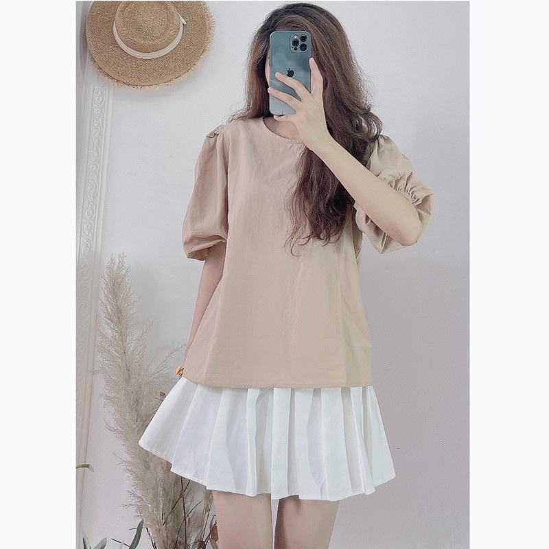 [SALE XẢ] Áo sơ mi trơn tay bồng cổ tròn - Áo sơ mi nữ công sở SM0708