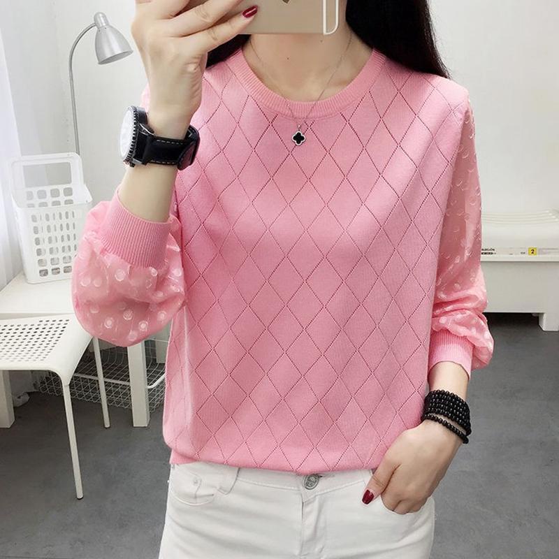 Áo Sweater Tay Dài Dáng Rộng Vải Voan Mỏng Cỡ Lớn Thời Trang Trẻ Trung